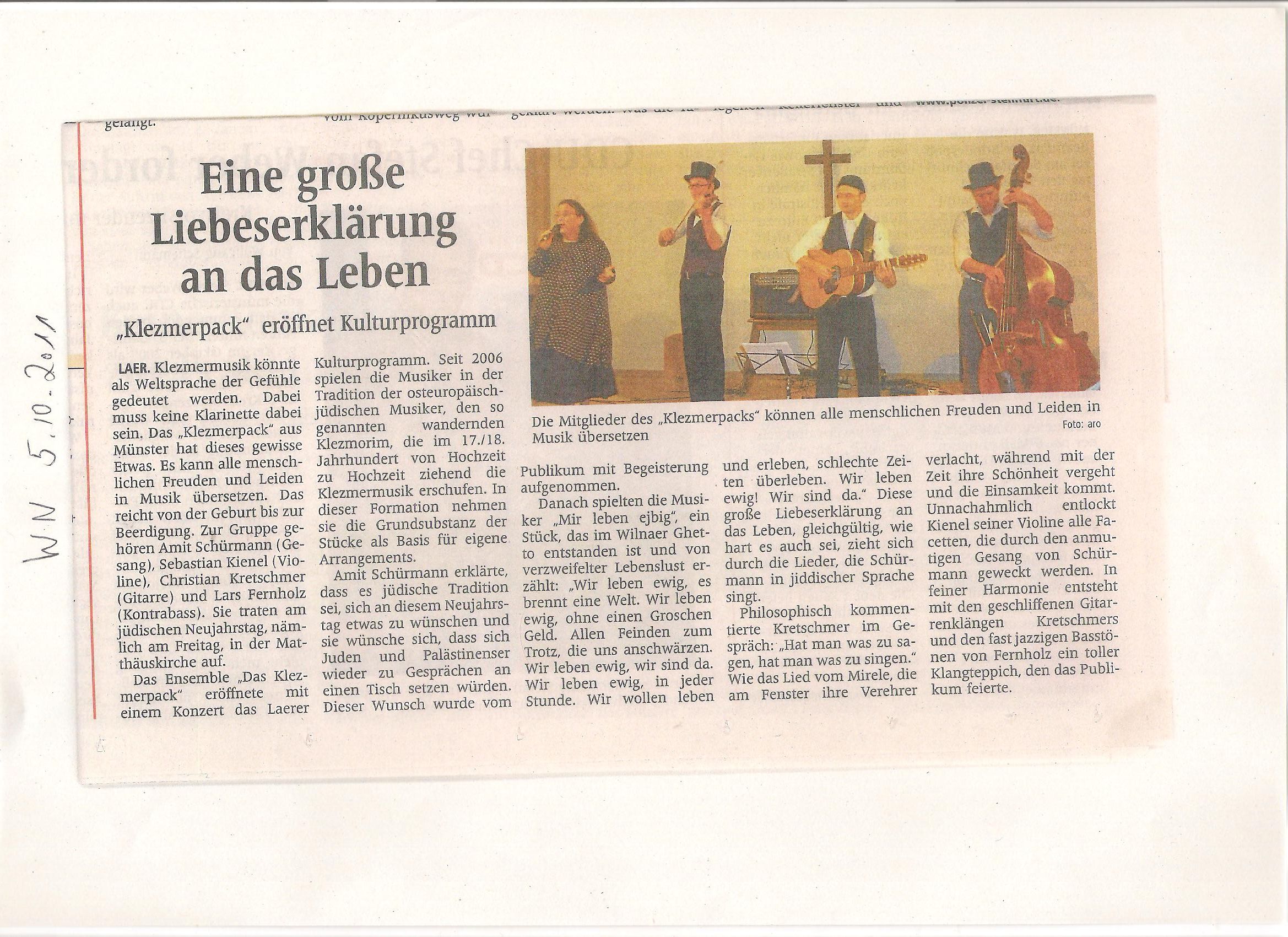 Presse 5. 10 2012 Auftritt Laer